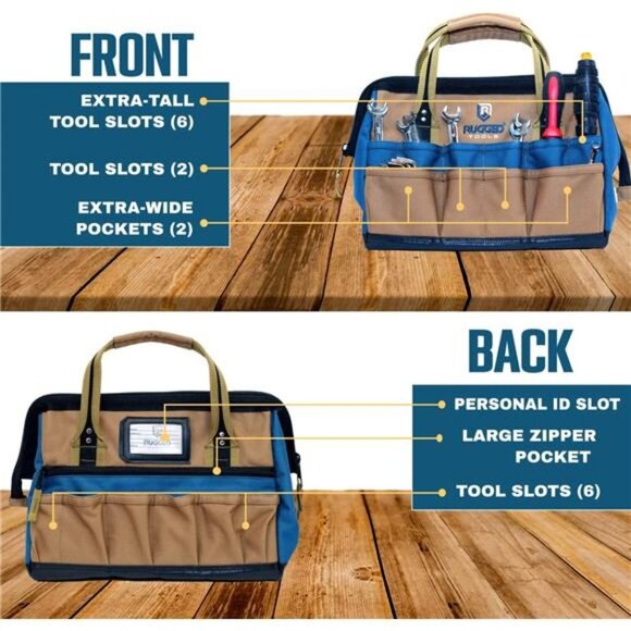 Rugged Tools Field 14" Wide-Mouth Tool Bag - Soft Sided Canvas Tool Bag - Picture 3 of 7